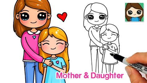 mom daughter drawing|easy mom and daughter drawings.